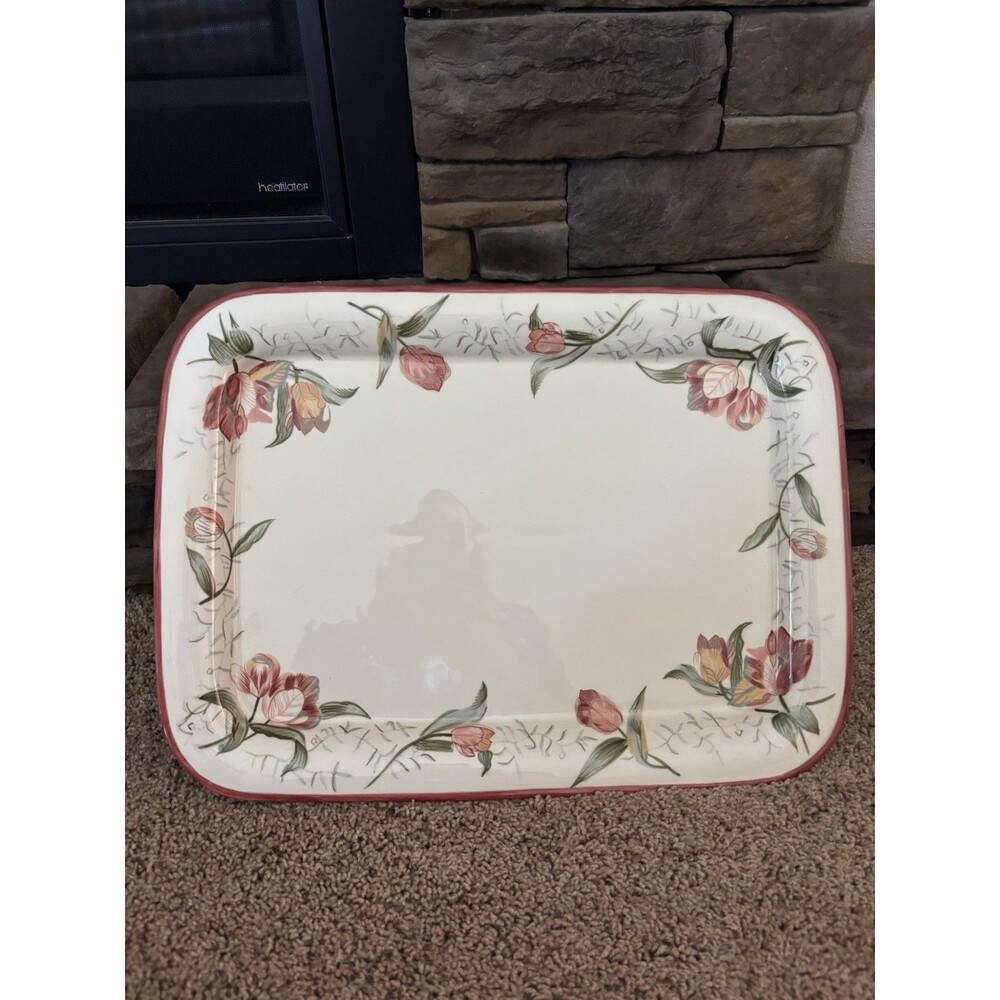 waverly garden room serving platter 18 By 13 Rectangle Crackle Floral Pattern